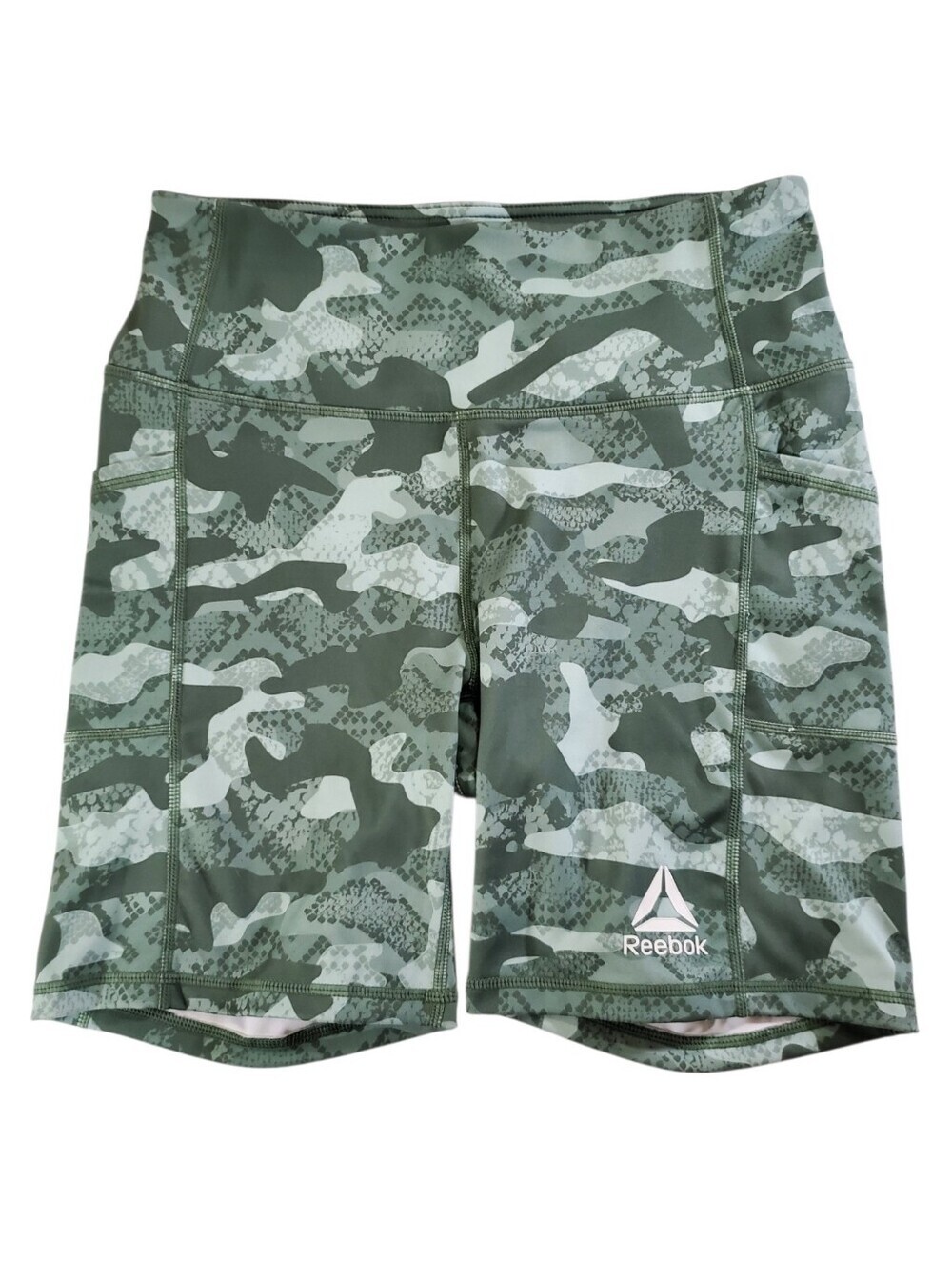 1006 * Reebok Camo Print High Rise Bike Shorts Green Size M